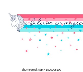 Sweet unicorn and slogan  illustration vector for print design.