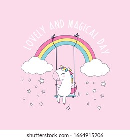 Sweet unicorn and slogan illustration vector for print design.