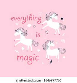 Sweet unicorns and slogan illustration vector for print design.