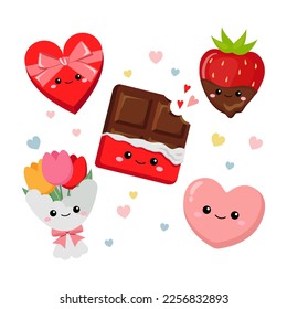 Sweet valentine clipart. Flat vector cartoon design