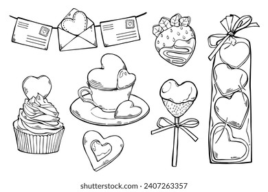 Sweet Valentine Linienzeichnung. Linienzeichnung des Valentinelements. Hochzeitskartenlinie, Vektorgrafik.