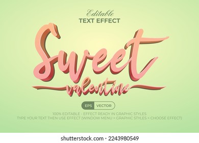 Sweet valentine text effect pink style. Editable text effect with green pastel background.