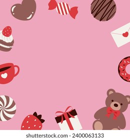 fondo vectorial de San Valentín dulce con un conjunto de iconos del día de San Valentín para banners, tarjetas, volantes, fondos de pantalla de medios sociales, etc.