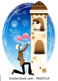 Sweet Valentine for You - with romantic present at the beautiful park on white background : vector illustration