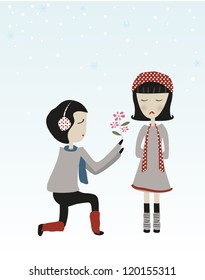 Sweet Valentine for You, winter love vector Cartoon