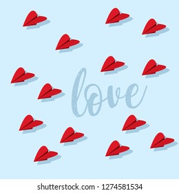 Sweet valentine's day card design with paper airplane hearts
