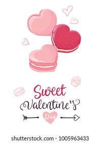 Sweet Valentines Day Card With French Dessert Macarons In Heart Shape.