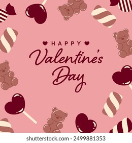 sweet valentine's day vector background with a set of candy for banners, cards, flyers, social media wallpapers, etc.