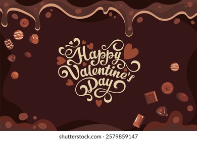 Sweet Valentine's illustration combines beautiful lettering, heartwarming chocolate drips, and assorted sweets, making it a great choice for valentine's posters, packaging, and digital designs