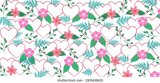 Sweet valentine's pattern with hearts and flowers