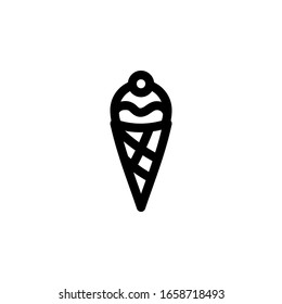 Sweet Vanilla Ice Cream Cone Food Icon Vector Illustration. Outline Style.
