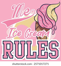 sweet vanilla, mint and strawberry ice cream with a waffle cone, with natural fruit in illustration, backgrounds with texts I have college like trendy numbers and pastel colored textures.