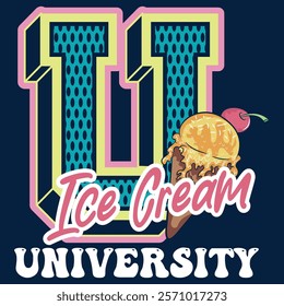 sweet vanilla, mint and strawberry ice cream with a waffle cone, with natural fruit in illustration, backgrounds with texts I have college like trendy numbers and pastel colored textures.