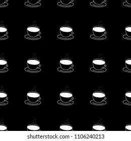 sweet vector black and white coffee cup background. Seamless monochrome doodle coffee cup background for textile, wallpapers and wrap.