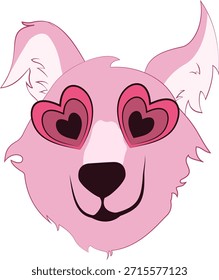 Süße Vektorgrafik eines rosa Huskyhundes mit einer trendigen herzförmigen Sonnenbrille, perfekt für Valentinstag-Maskottchen-Grafiken und verspielte romantische Designs.