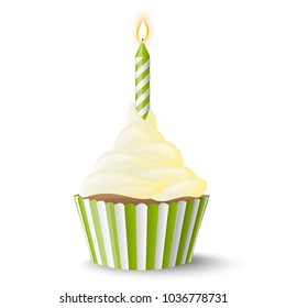 sweet vector cupcake with colored candle for birthday