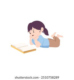 Sweet Vector Design of a Little Girl Lost in a Book