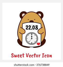 Sweet vector flat line icon. Element for mobile, web. Sign of bear with digital clock