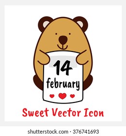 Sweet vector flat line icon. Element for mobile, web. Sign of bear with calendar