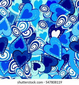 Sweet vector hand drawn romantic hearts seamless pattern . detailed Doodles