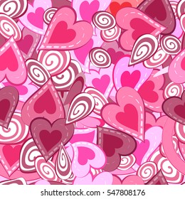 Sweet vector hand drawn romantic hearts seamless pattern . detailed Doodles