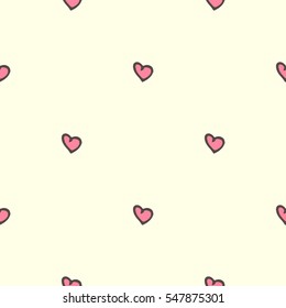 Sweet vector hand drawn romantic hearts seamless pattern over beige background.