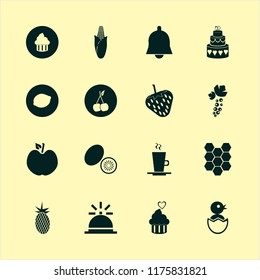 sweet vector icons set. with bell, honeycombs, cherry and apple in set