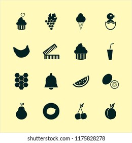 sweet vector icons set. with chick egg, combs, soda and kiwi in set