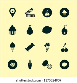 sweet vector icons set. with cupcake, combs, cherry and strawberry in set