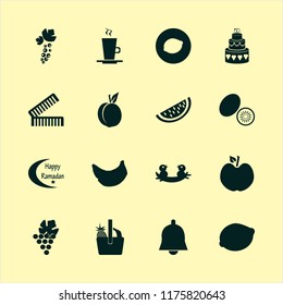 sweet vector icons set. with happy ramadan, banana, combs and nest chicks in set