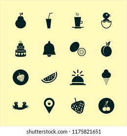 sweet vector icons set. with pear, cake wedding, ice cream and nest chicks in set