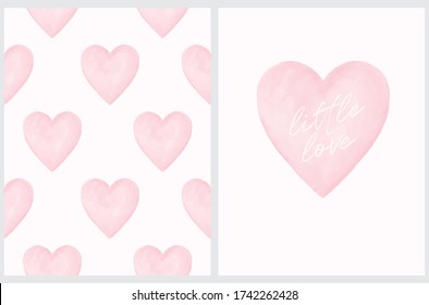 Sweet Vector Illustration with Big Pastel Pink Heart Isolated on Light Pink Background. Lovely Romantic Print for Card, Wall Art, Poster. Watercolor Style Simple Valentine's Day Card and Pattern.