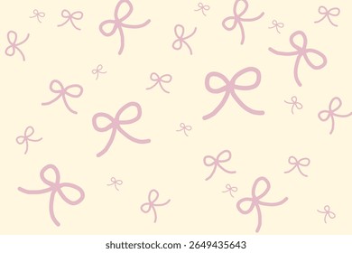 A sweet vector illustration featuring scattered pastel pink bows on a light background, perfect for baby showers, feminine designs, or gift wrapping.