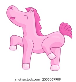 A sweet vector illustration of a playful pink pony isolated on the white background