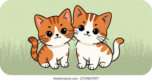 Doce ilustração vetorial de dois gatinhos fofos sentados juntos em um estilo de desenho animado.