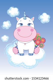 Sweet vector illustration with unicorn. Multicolor illustration fairytale