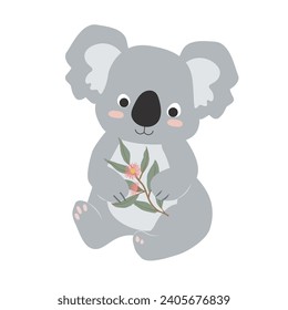 Sweet Vector Koala Native Bear Australian Gum Leaves Eucalyptus Baby Nursery Blume einzeln