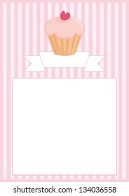 Sweet vector retro cupcake on pink vintage strips background with stripes and white space for your own text message