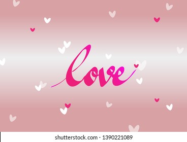 Sweet vector of Valentine's lettering calligraphy with hearts on pink background for love, wedding concept decoration with copy space