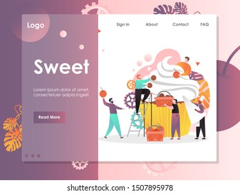 Sweet vector website template, web page and landing page design for website and mobile site development. Sweet pastry, confectionery, bakery.