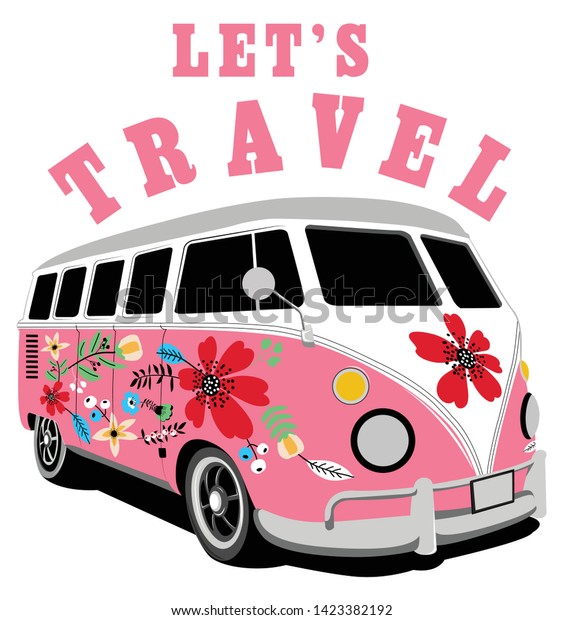 Sweet vehicle and flowers pattern illustration\
art on white background