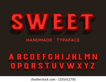 Sweet. Vintage 3d alphabet. Sign Inspired Super Detailed Realistic Retro Typeace. Vector Illustration.