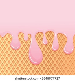 Sweet waffle background with pink melting glaze. Perfect for bakery branding, candy packaging, pastry shop design, kids products, and dessert-themed projects. Vector illustration.