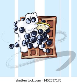Sweet waffle for restaurant menu, vector graphic.