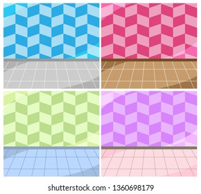 Sweet wallpaper room baby girl design interior 4 set. Princess surface for decoration. Backdrop for cafe, nursery. Illustration