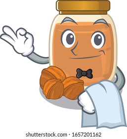 Carácter de mantequilla de nuez dulce que trabaja como camarero