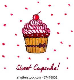 Sweet watercolor cupcake, VECTOR