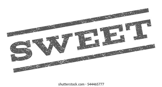 Sweet watermark stamp. Text caption between parallel lines with grunge design style. Rubber seal stamp with unclean texture. Vector grey color ink imprint on a white background.