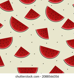 Sweet watermelon on a white background with black seed. Summer background. Bright print on the fabric.