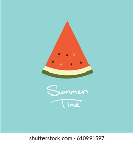 Sweet watermelon slice Illustration with title "summer time", blue background
